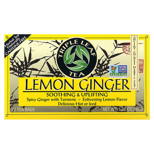 <img alt="Triple Leaf Tea, Lemon Ginger Tea, 20 Tea Bags, 1.41 oz (40 g)" title="Triple Leaf Tea, Lemon Ginger Tea, 20 Tea Bags, 1.41 oz (40 g),023991000231"