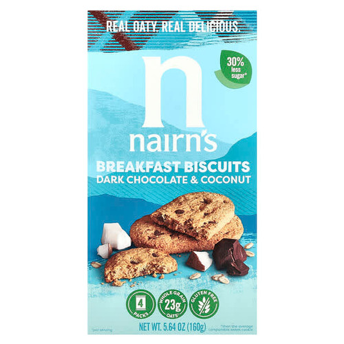 <img alt="Nairns, Breakfast Biscuits, Dark Chocolate & Coconut, 4 Packs, 5.64 oz (160 g)" title="Nairns, Breakfast Biscuits, Dark Chocolate & Coconut, 4 Packs, 5.64 oz (160 g),612322000912"