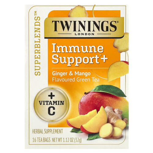 <img alt="Twinings, Superblends, Immune Support+ Green Tea, Ginger & Mango, 16 Tea Bags, 1.12 oz (32 g)" title="Twinings, Superblends, Immune Support+ Green Tea, Ginger & Mango, 16 Tea Bags, 1.12 oz (32 g),070177229320"