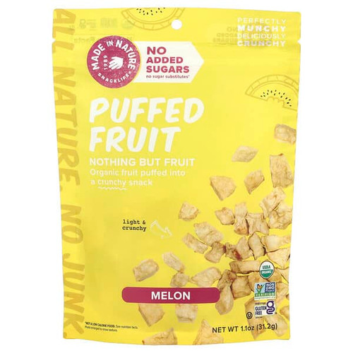 <img alt="Made in Nature, Puffed Fruit, Melon, 1.1 oz (31.2 g)" title="Made in Nature, Puffed Fruit, Melon, 1.1 oz (31.2 g),720379001858"