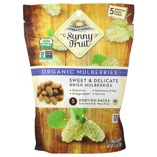 <img alt="Sunny Fruit, Organic Dried Mulberries, 5 Portion Packs, 1.06 oz (30 g) Each" title="Sunny Fruit, Organic Dried Mulberries, 5 Portion Packs, 1.06 oz (30 g) Each,842515006784"
