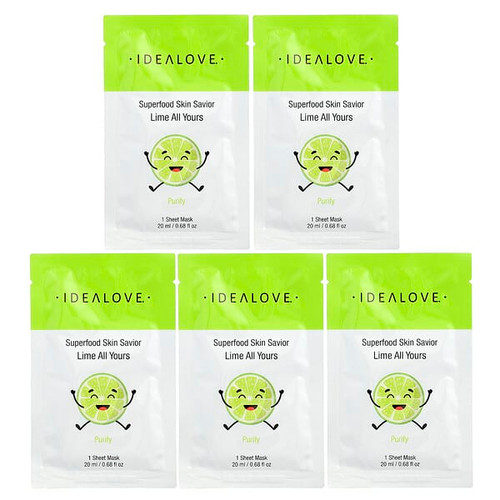 <img alt="Idealove, Superfood Skin Savior, Lime All Yours, 5 Beauty Sheet Masks, 0.68 fl oz (20 ml) Each" title="Idealove, Superfood Skin Savior, Lime All Yours, 5 Beauty Sheet Masks, 0.68 fl oz (20 ml) Each,898220023141"