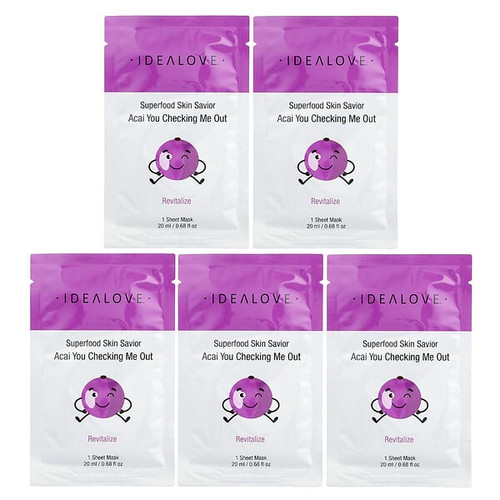 <img alt="Idealove, Superfood Skin Savior, Acai You Checking Me Out, 5 Beauty Sheet Masks, 0.68 fl oz (20 ml) Each" title="Idealove, Superfood Skin Savior, Acai You Checking Me Out, 5 Beauty Sheet Masks, 0.68 fl oz (20 ml) Each,898220023110"