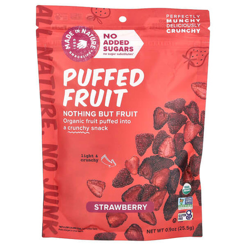 <img alt="Made in Nature, Puffed Fruit, Strawberry, 0.9  oz (25.5 g)" title="Made in Nature, Puffed Fruit, Strawberry, 0.9  oz (25.5 g),720379001841"