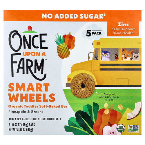 <img alt="Once Upon A Farm, Smart Wheels, Organic Toddler Soft-Baked Bar, Pineapple & Greens, 5 Bars, 0.67 oz (19 g) Each" title="Once Upon A Farm, Smart Wheels, Organic Toddler Soft-Baked Bar, Pineapple & Greens, 5 Bars, 0.67 oz (19 g) Each,810003512796"