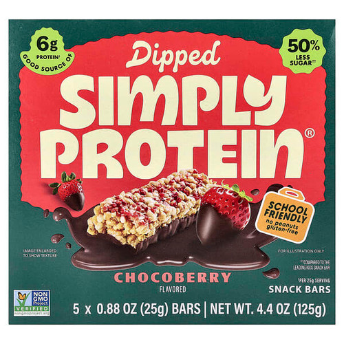 <img alt="Simply Protein, Dipped Snack Bars, Chocoberry, 5 Bars, 0.88 oz (25 g) Each" title="Simply Protein, Dipped Snack Bars, Chocoberry, 5 Bars, 0.88 oz (25 g) Each,686207401231"