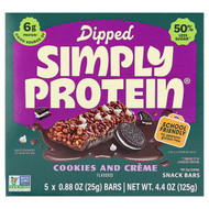 <img alt="Simply Protein, Dipped Snack Bars, Cookies & Creme, 5 Bars, 0.88 oz (25 g) Each" title="Simply Protein, Dipped Snack Bars, Cookies & Creme, 5 Bars, 0.88 oz (25 g) Each,686207401248"