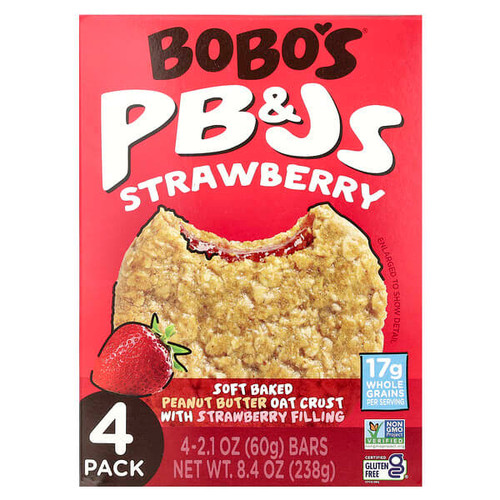 <img alt="Bobos Oat Bars, PB&Js, Strawberry, 4 Pack, 2.1 oz (60 g) Each" title="Bobos Oat Bars, PB&Js, Strawberry, 4 Pack, 2.1 oz (60 g) Each,829262004690"