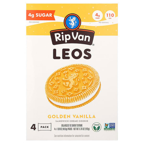 <img alt="Rip Van Wafels, Leos, Sandwich Creme Cookie, Golden Vanilla, 4 Packs, 1.69 oz (48 g) Each" title="Rip Van Wafels, Leos, Sandwich Creme Cookie, Golden Vanilla, 4 Packs, 1.69 oz (48 g) Each,850020705573"