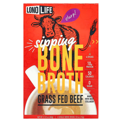<img alt="Lonolife, Sipping Bone Broth, Grass Fed Beef, 4 Single Serve Stick Packs, 0.53 oz (15 g) Each" title="Lonolife, Sipping Bone Broth, Grass Fed Beef, 4 Single Serve Stick Packs, 0.53 oz (15 g) Each,857946006258"