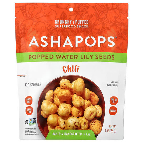 <img alt="AshaPops, Popped Water Lily Seeds, Chili, 1 oz (28 g)" title="AshaPops, Popped Water Lily Seeds, Chili, 1 oz (28 g),860000403849"