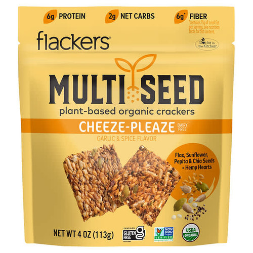 <img alt="Flackers, Multi Seed, Plant-Based Organic Crackers, Cheeze-Pleaze, Garlic & Spice, 4 oz (113 g)" title="Flackers, Multi Seed, Plant-Based Organic Crackers, Cheeze-Pleaze, Garlic & Spice, 4 oz (113 g),893615002275"