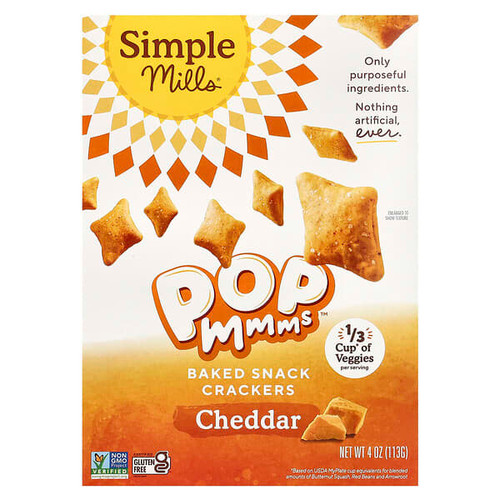 <img alt="Simple Mills, Pop Mmms, Baked Snack Crackers, Cheddar, 4 oz (113 g)" title="Simple Mills, Pop Mmms, Baked Snack Crackers, Cheddar, 4 oz (113 g),810021671734"