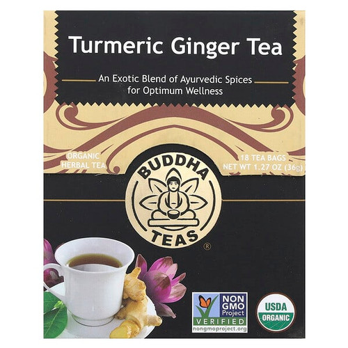 <img alt="Buddha Teas, Organic Herbal Tea, Turmeric Ginger, Caffeine Free, 18 Tea Bags, 1.27 oz (36 g)" title="Buddha Teas, Organic Herbal Tea, Turmeric Ginger, Caffeine Free, 18 Tea Bags, 1.27 oz (36 g),819005010477"