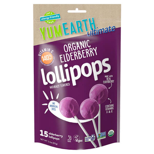 <img alt="YumEarth, Ultimate, Organic Elderberry Lollipops, 15 Lollipops, 3.3 oz (93 g)" title="YumEarth, Ultimate, Organic Elderberry Lollipops, 15 Lollipops, 3.3 oz (93 g),810165014619"