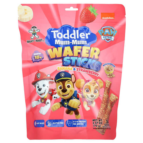 <img alt="Hot Kid, Toddler Mum-Mum, Wafer Sticks, Paw Patrol, 18+ Months, Banana & Strawberry, 14 Sticks, 2.47 oz (70 g)" title="Hot Kid, Toddler Mum-Mum, Wafer Sticks, Paw Patrol, 18+ Months, Banana & Strawberry, 14 Sticks, 2.47 oz (70 g),686352605942"