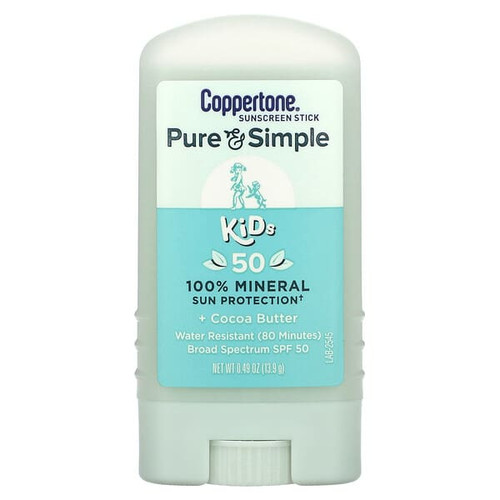 <img alt="Coppertone, Pure & Simple, Kids, Sunscreen Stick, SPF 50, Cocoa Butter, 0.49 oz (13.9 g)" title="Coppertone, Pure & Simple, Kids, Sunscreen Stick, SPF 50, Cocoa Butter, 0.49 oz (13.9 g),072140028879"