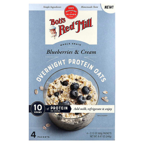 <img alt="Bobs Red Mill, Overnight Protein Oats, Whole Grain, Blueberries & Cream, 4 Packets, 2.12 oz (60 g) Each" title="Bobs Red Mill, Overnight Protein Oats, Whole Grain, Blueberries & Cream, 4 Packets, 2.12 oz (60 g) Each,039978333063"