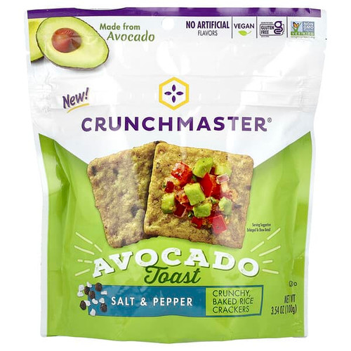 <img alt="Crunchmaster, Avocado Toast, Crunchy Baked Rice Crackers, Salt & Pepper, 3.54 oz (100 g)" title="Crunchmaster, Avocado Toast, Crunchy Baked Rice Crackers, Salt & Pepper, 3.54 oz (100 g),879890002421"