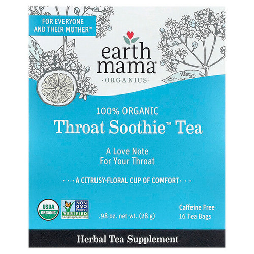 <img alt="Earth Mama, Organics, 100% Organic Throat Soothie Tea, Caffeine Free, 16 Tea Bags, 0.98 oz (28 g)" title="Earth Mama, Organics, 100% Organic Throat Soothie Tea, Caffeine Free, 16 Tea Bags, 0.98 oz (28 g),859220010814"