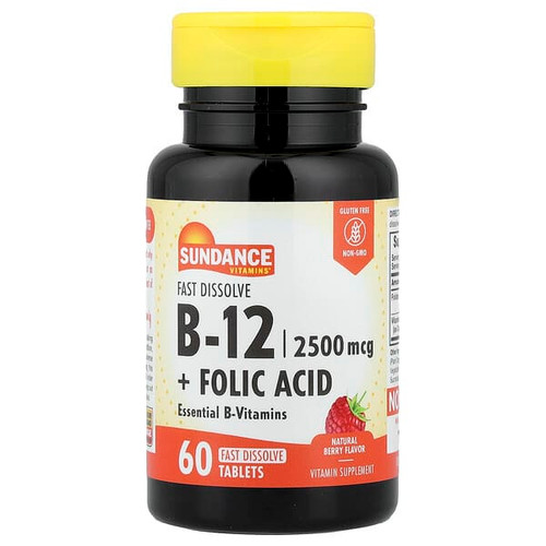 <img alt="Sundance Vitamins, B-12 + Folic Acid, Fast Dissolve, Natural Berry, 60 Fast Dissolve Tablets" title="Sundance Vitamins, B-12 + Folic Acid, Fast Dissolve, Natural Berry, 60 Fast Dissolve Tablets,840093102263"