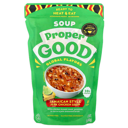 <img alt="Proper Good, Ready to Heat & Eat, Jamaican Style Jerk Chicken Soup, Medium, 12 oz (340 g)" title="Proper Good, Ready to Heat & Eat, Jamaican Style Jerk Chicken Soup, Medium, 12 oz (340 g),850048165564"