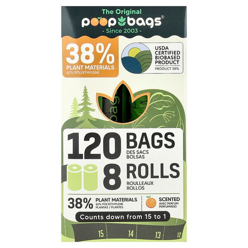<img alt="Original Poop Bags, Orange, 8 Rolls, 15 Bags Each" title="Original Poop Bags, Orange, 8 Rolls, 15 Bags Each,786471189252"