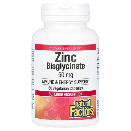 <img alt="Natural Factors, Zinc Bisglycinate, 50 mg, 60 Vegetarian Capsules" title="Natural Factors, Zinc Bisglycinate, 50 mg, 60 Vegetarian Capsules,068958016931"