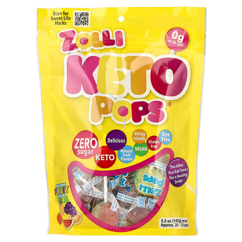 <img alt="Zollipops, Keto Pops, Fruit, Approx. 21-23 Pops, 5.2 oz (147 g)" title="Zollipops, Keto Pops, Fruit, Approx. 21-23 Pops, 5.2 oz (147 g),850022733369"
