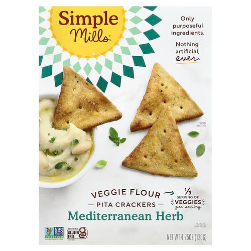 <img alt="Simple Mills, Veggie Flour Pita Crackers, Mediterranean Herb, 4.25 oz (120 g)" title="Simple Mills, Veggie Flour Pita Crackers, Mediterranean Herb, 4.25 oz (120 g),856069005599"