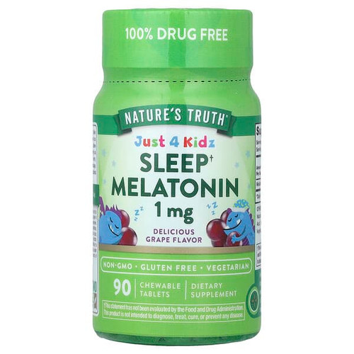 <img alt="Natures Truth, Just 4 Kidz, Sleep Melatonin, Delicious Grape, 1 mg, 90 Chewable Tablets" title="Natures Truth, Just 4 Kidz, Sleep Melatonin, Delicious Grape, 1 mg, 90 Chewable Tablets,840093126658"