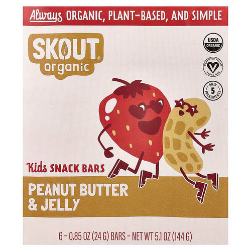 <img alt="Skout Organic, Kids Snack Bars, Peanut Butter & Jelly, 6 Bars, 0.85 oz (24 g) Each" title="Skout Organic, Kids Snack Bars, Peanut Butter & Jelly, 6 Bars, 0.85 oz (24 g) Each,850003727127"