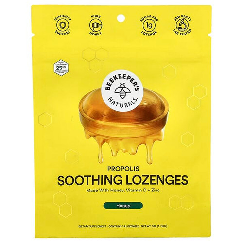 <img alt="Beekeepers Naturals, Propolis Soothing Lozenges, Honey, 14 Lozenges, 1.76 oz (50 g)" title="Beekeepers Naturals, Propolis Soothing Lozenges, Honey, 14 Lozenges, 1.76 oz (50 g),628055142508"