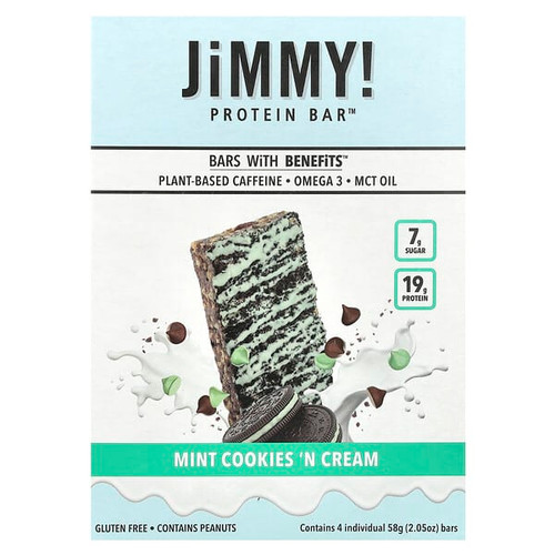 <img alt="JiMMY, Bars With Benefits, Protein Bar, Mint Cookies N Cream, 4 Bars, 2.05 oz (58 g) Each" title="JiMMY, Bars With Benefits, Protein Bar, Mint Cookies N Cream, 4 Bars, 2.05 oz (58 g) Each,850043157014"