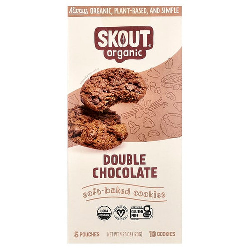 <img alt="Skout Organic, Soft-Baked Cookies, Double Chocolate, 5 Pouches, 2 Cookies (24 g)  Each" title="Skout Organic, Soft-Baked Cookies, Double Chocolate, 5 Pouches, 2 Cookies (24 g)  Each,850038249526"
