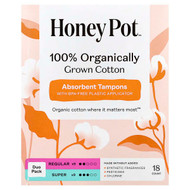 <img alt="The Honey Pot Company, 100% Organically Grown Cotton Duo-Pack Tampons, Regular and Super, 18 Count" title="The Honey Pot Company, 100% Organically Grown Cotton Duo-Pack Tampons, Regular and Super, 18 Count,851669008629"