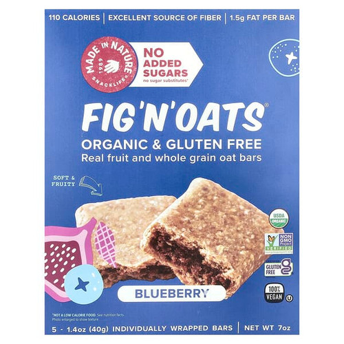 <img alt="Made in Nature, Fig N Oats, Blueberry, 5 Individually Wrapped Bars, 1.4 oz (40 g) Each" title="Made in Nature, Fig N Oats, Blueberry, 5 Individually Wrapped Bars, 1.4 oz (40 g) Each,720379001773"