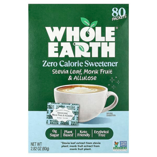 <img alt="Whole Earth, Stevia Leaf, Monk Fruit & Allulose, 80 Packets, 2.82 oz (80 g)" title="Whole Earth, Stevia Leaf, Monk Fruit & Allulose, 80 Packets, 2.82 oz (80 g),850033817324"