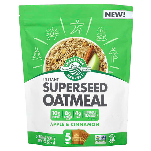 <img alt="Manitoba Harvest, Instant Superseed Oatmeal, Apple & Cinnamon, 5 Packs, 1.8 oz (51 g) Each" title="Manitoba Harvest, Instant Superseed Oatmeal, Apple & Cinnamon, 5 Packs, 1.8 oz (51 g) Each,697658201820"