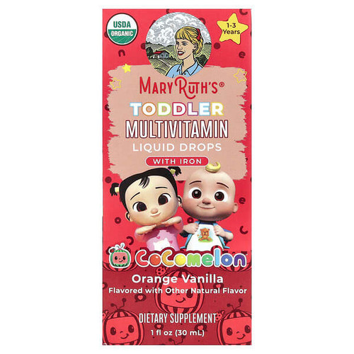 <img alt="MaryRuths, Organic Toddler Multivitamin Liquid Drops With Iron, 1-3 Years, Orange Vanilla, 1 fl oz (30 ml)" title="MaryRuths, Organic Toddler Multivitamin Liquid Drops With Iron, 1-3 Years, Orange Vanilla, 1 fl oz (30 ml),810104621113"