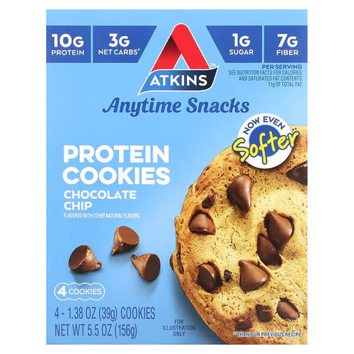 <img alt="Atkins, Anytime Snacks, Protein Cookies, Chocolate Chip, 4 Cookies, 1.38 oz (39 g) Each" title="Atkins, Anytime Snacks, Protein Cookies, Chocolate Chip, 4 Cookies, 1.38 oz (39 g) Each,637480074100"