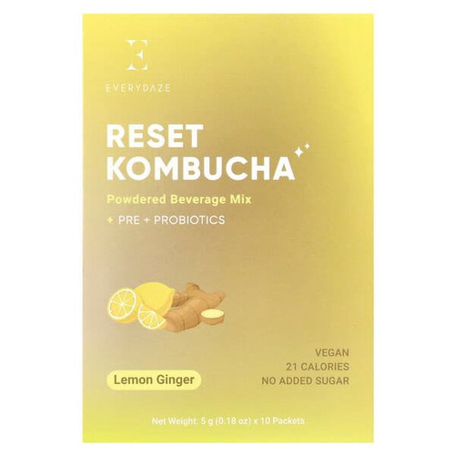 <img alt="Everydaze, Reset Kombucha, Powdered Beverage Mix, Lemon Ginger, 10 Packets, 0.18 oz (5 g) Each" title="Everydaze, Reset Kombucha, Powdered Beverage Mix, Lemon Ginger, 10 Packets, 0.18 oz (5 g) Each,8809081562627"