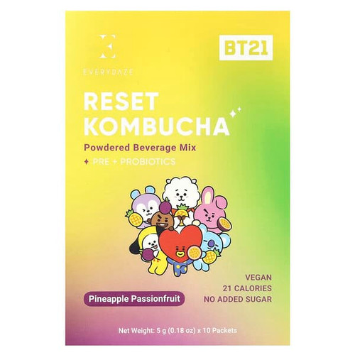 <img alt="Everydaze, Reset Kombucha, Powdered Beverage Mix, Pineapple Passionfruit, 10 Packets, 0.18 oz (5 g) Each" title="Everydaze, Reset Kombucha, Powdered Beverage Mix, Pineapple Passionfruit, 10 Packets, 0.18 oz (5 g) Each,8809081562603"