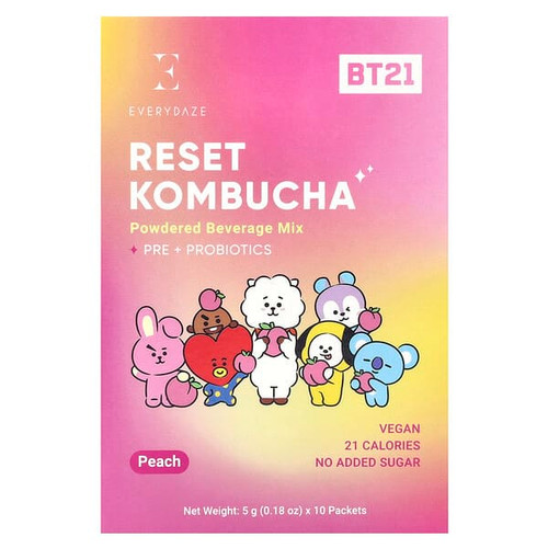 <img alt="Everydaze, Reset Kombucha, Powdered Beverage Mix, Peach, 10 Packets, 0.18 oz (5 g) Each" title="Everydaze, Reset Kombucha, Powdered Beverage Mix, Peach, 10 Packets, 0.18 oz (5 g) Each,8809081562580"