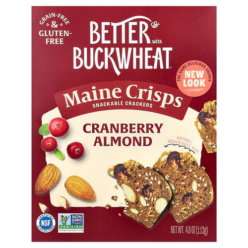 <img alt="Better with Buckwheat, Maine Crisps Snackable Crackers, Cranberry Almond, 4 oz (113 g)" title="Better with Buckwheat, Maine Crisps Snackable Crackers, Cranberry Almond, 4 oz (113 g),860002319308"