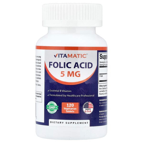 <img alt="Vitamatic, Folic Acid, 120 Vegetarian Tablets (8,333 mcg per Tablet)" title="Vitamatic, Folic Acid, 120 Vegetarian Tablets (8,333 mcg per Tablet),810078470625"
