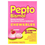 <img alt="Pepto Bismol, Chewables, Cherry, 30 Chewable Tablets (131 mg per Tablet)" title="Pepto Bismol, Chewables, Cherry, 30 Chewable Tablets (131 mg per Tablet),301490039786"