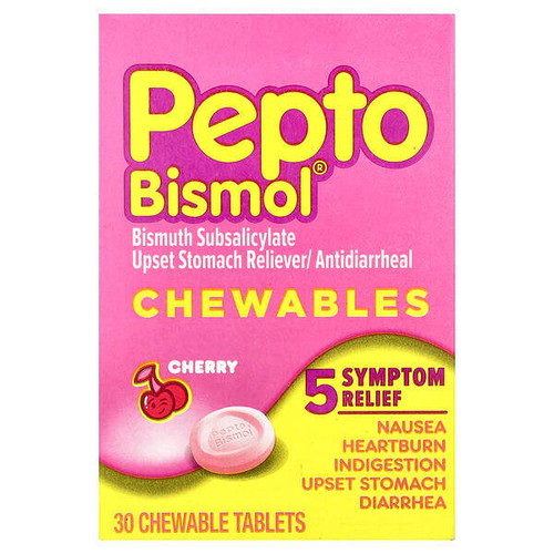 <img alt="Pepto Bismol, Chewables, Cherry, 30 Chewable Tablets (131 mg per Tablet)" title="Pepto Bismol, Chewables, Cherry, 30 Chewable Tablets (131 mg per Tablet),301490039786"