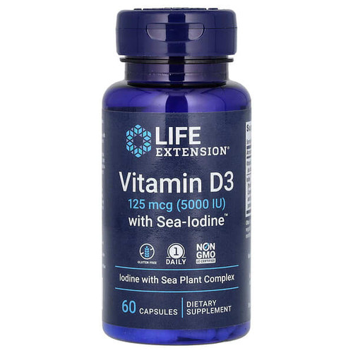 <img alt="Life Extension, Vitamin D3 with Sea-Iodine, 125 mcg (5,000 IU), 60 Capsules" title="Life Extension, Vitamin D3 with Sea-Iodine, 125 mcg (5,000 IU), 60 Capsules,737870175865"
