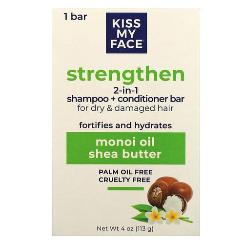 <img alt="Kiss My Face, Strengthen 2-in-1 Shampoo + Conditioner Bar, For Dry & Damaged Hair,  Monoi Oil & Shea Butter, 1 Bar, 4 oz (113 g)" title="Kiss My Face, Strengthen 2-in-1 Shampoo + Conditioner Bar, For Dry & Damaged Hair,  Monoi Oil & Shea Butter, 1 Bar, 4 oz (113 g),035046126315"